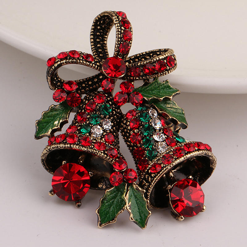 Christmas Vintage Bells Brooch Xmas Tree Shape Pins For Women Men Colorful Rhinestones New-Year Jewelry Garment Accessories