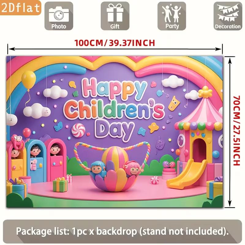 

2D Happy Children s Day Celebration Background, Playground & Rainbow Decor 47.2x31.5inch/120*80cm