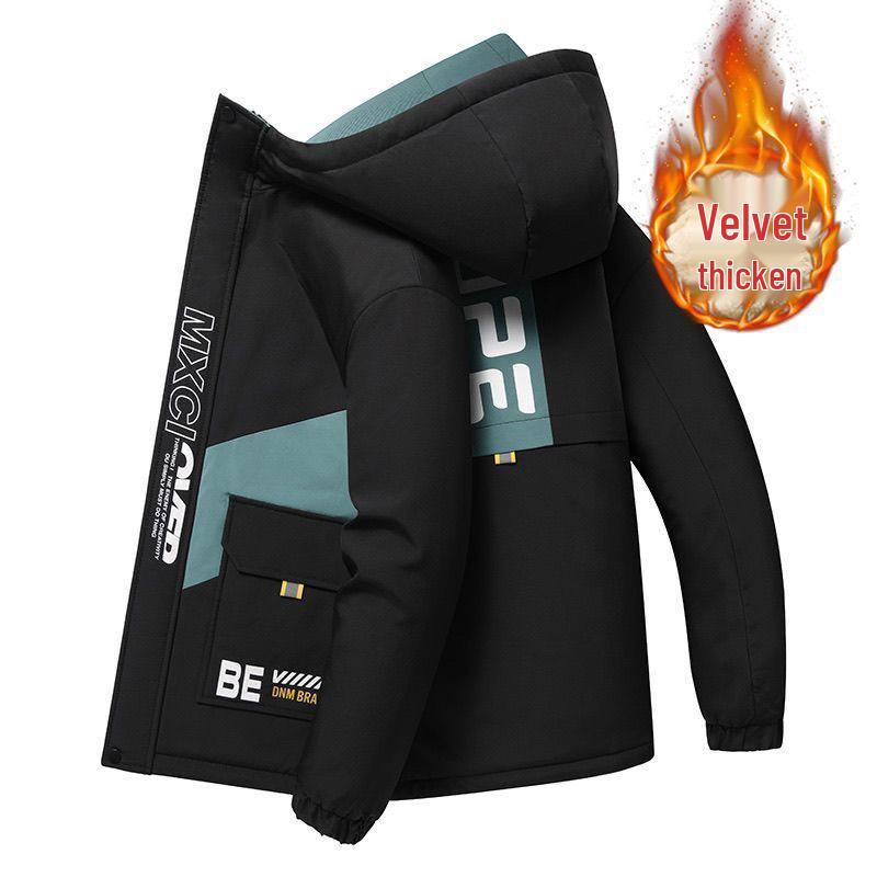 Men's Thick Winter Fleece-Lined Cotton Hooded Jacket for Teens - Fashion Workwear Outerwear