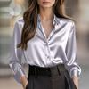 Women's V-Neck Button Down Shirt Long Sleeve Color Casual Blouse for Work Daily Wear