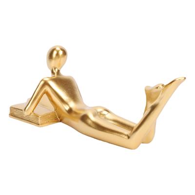 Lesende Statue Modern Gold Harz Lesend Abstrakte Dekoration für Schreibtisch Bücherregal Couchtisch