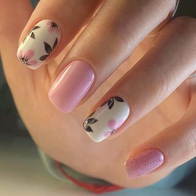 Unghie finte quadrate a pressione con fiori, unghie finte adesive in 12 misure, 24 pezzi, punte per unghie francesi per decorazioni fai da te per nail art