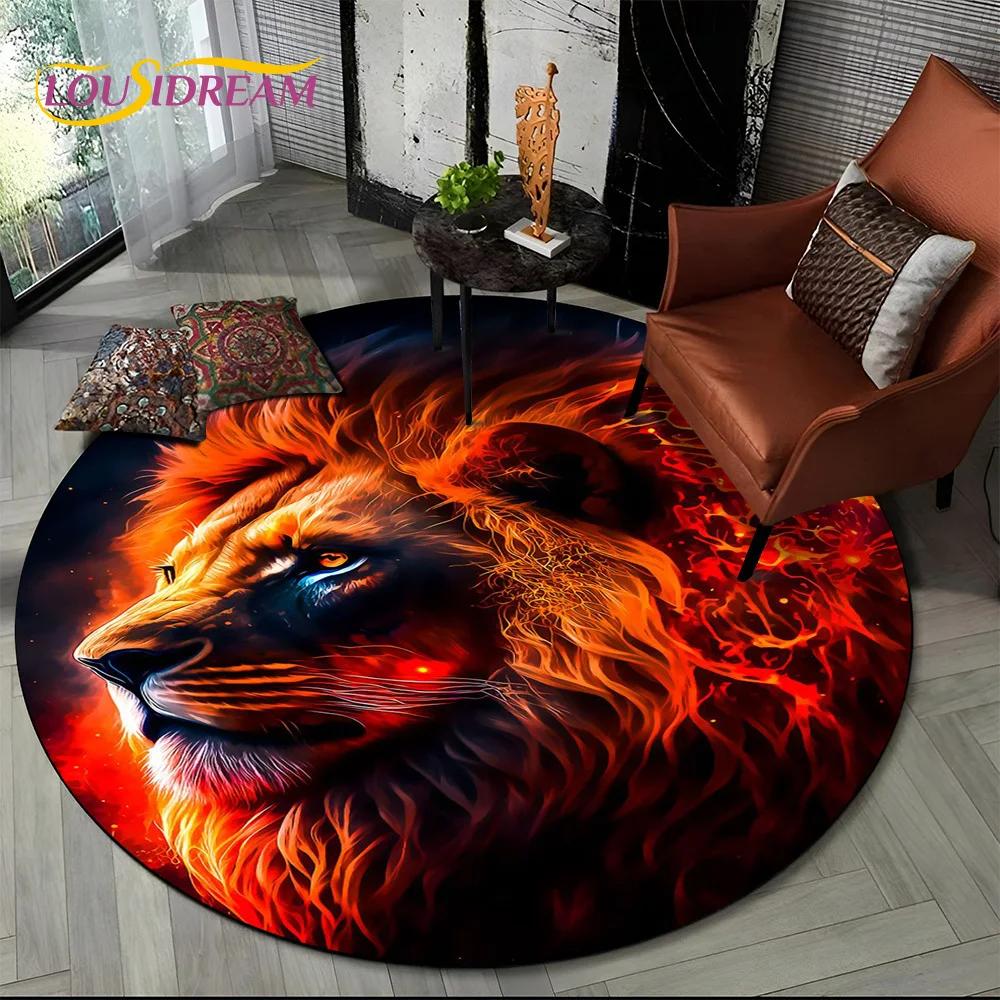 Animal Wildlife Cartoon Beast Tiger Lion Leopard Round Carpet Rug for Living Room Bedroom Child Decor,Pet Area Rug Non-slip Mat