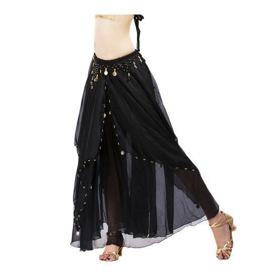 

Женская шифоновая юбка с эластичной талией, многослойная сетчатая юбка для народных танцев, декорированная пайетками, большой подол, сценическая юбка чёрный