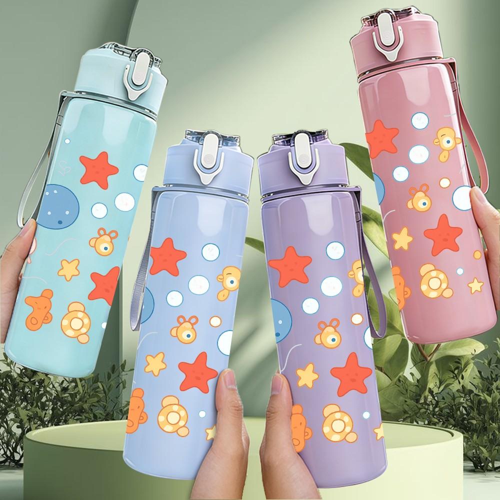 1PC Sea Animal Star Seamless Pattern 750ml Color Plastic Sports Water Bottle Leakproof Flip Straw Lid Suitable for Sports Office Home Use