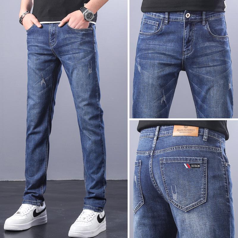 

Весна и осень, модные облегающие джинсы из хлопка и эластичного хлопка для мальчиков - прямые брюки в корейском стиле для молодежи 38 (Waist 3 ) 100 kg