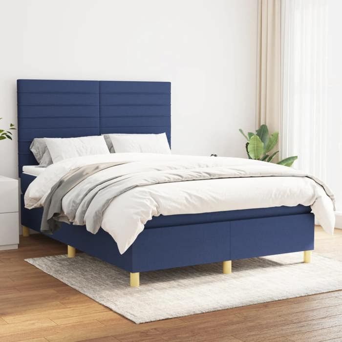 Maison Exclusive - Sommier à lattes de lit avec matelas Bleu 140x200 cm Tissu