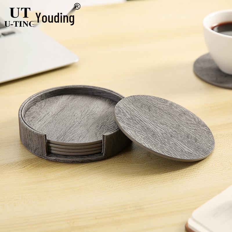 Round Double-Sided Leather Tea Coaster with Heat Insulation