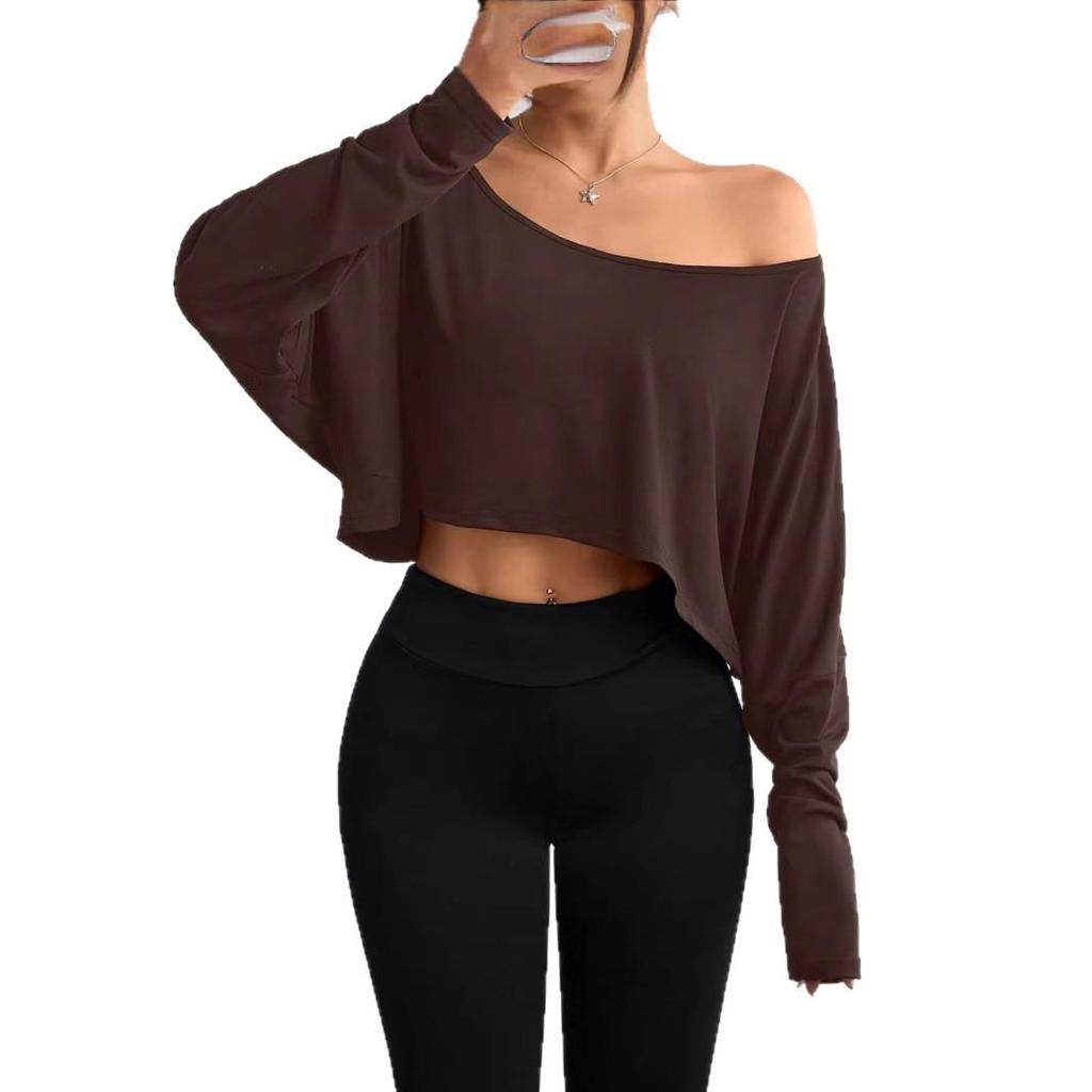 Women's Loose Ice Feeling Long Sleeve One-Shoulder Top - Spring/Summer 2026 Collection