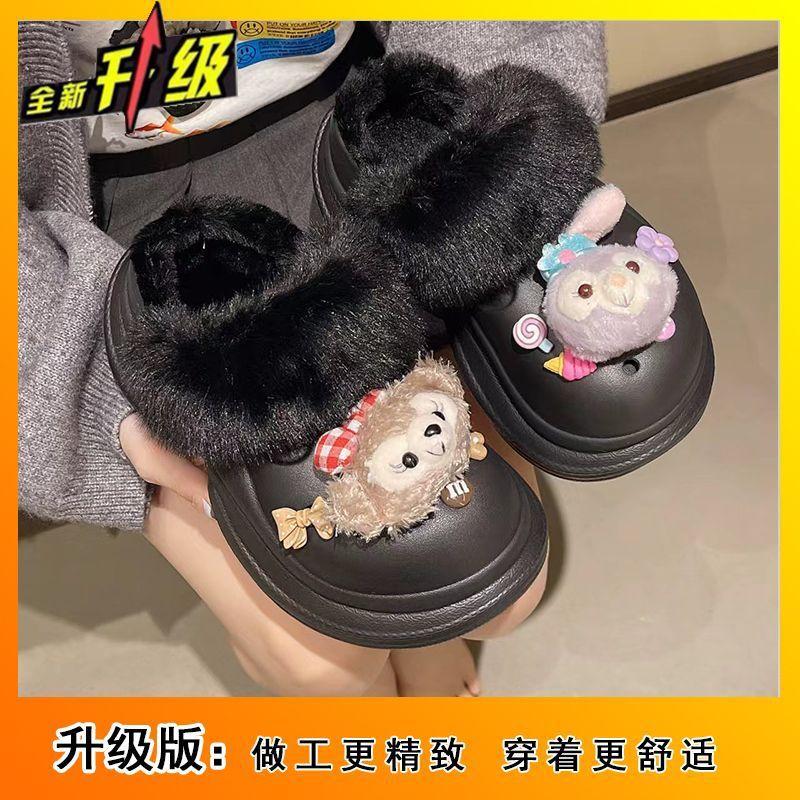 Thick-bottomed velvet comfortable warm slippers women's 2025 autumn and winter new cute cartoon bag head cotton slippers women's outer wear