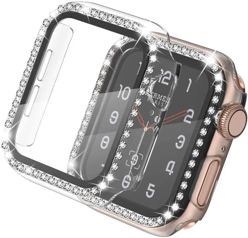 Glass+Cover For Apple Watch Case 49mm 45mm 44mm 42mm 38mm Bumper Diamond Protector Accessories iWatch Series 9 8 7 6 5 4 3 2 SE 41mm 40mm