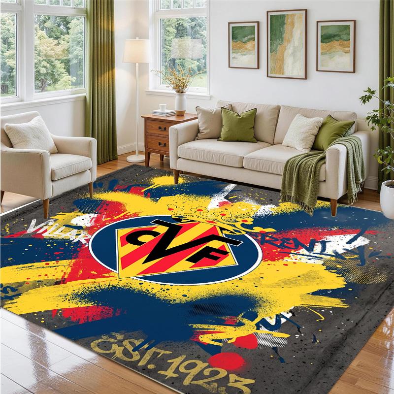 Villarreal FC Design Crystal Velvet Rug Soft Decorative Mat for Bedroom Entrance