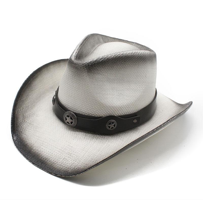 Hand-Painted Straw Hat, Characteristic Ethnic Style, Western Cowboy Straw Hat, Black And White Two-Color Woven Beach Hat