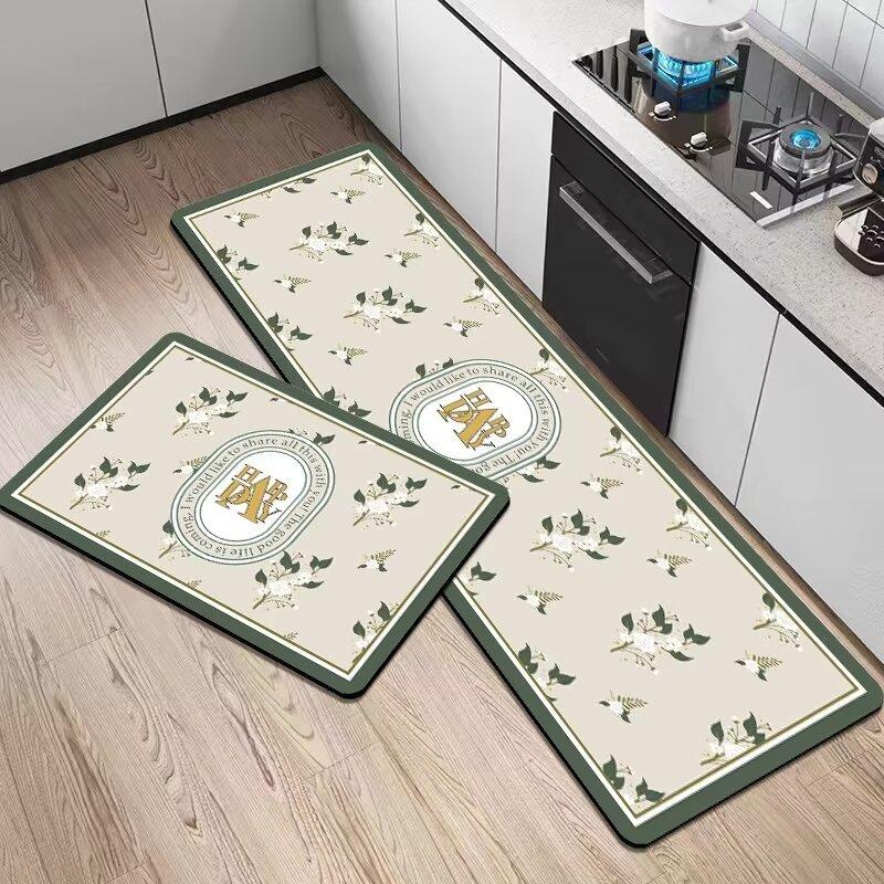 French Light Luxury Leather Floor Mat Household Kitchen Dirt-Resistant Floor Mat Can Be Scrubbed, Leave-In And Cut Pvc Floor Mat