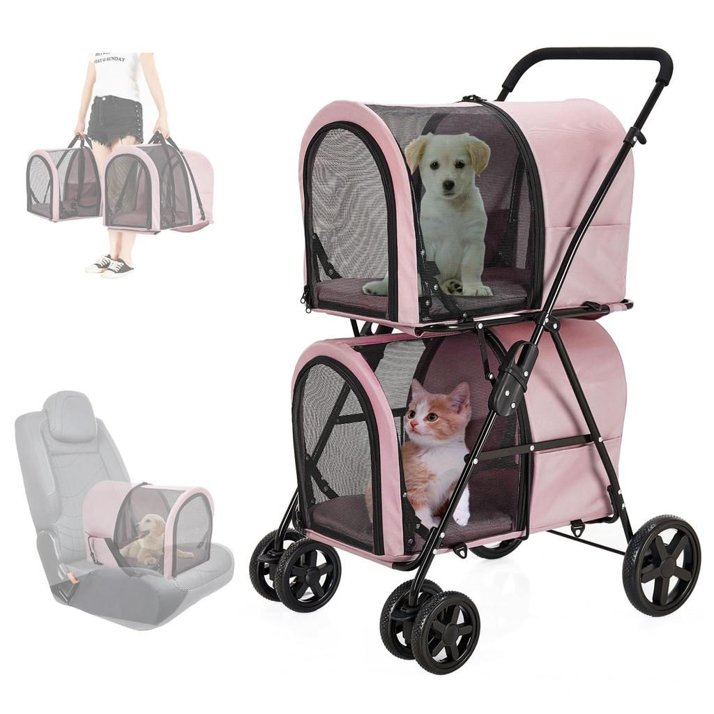 LPOTIUS Pet 2 Upper and Lower Separate Pet Dog Compact Pet Carrying 4 Front Wheel Rear Wheel Brake For Small Dogs and Load Capacity Upper Row Lower