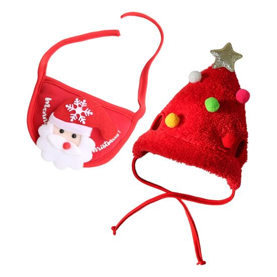 1 Set Christmas Pet Outfit Christmas Tree Pom-Pom Hat And Pet Bib Holiday Pet