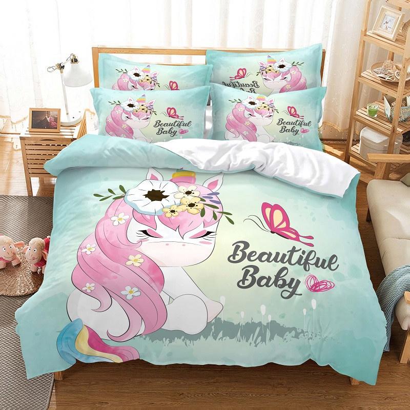 Cartoon Children Bedding Set Unicorn Duvet Cover Set Full Twin For Kids Girls Room Decor Cute Animals Quilt Cover Fashion Design
