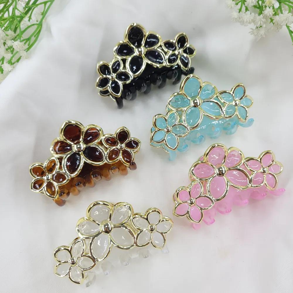 Gold pastel transparent flower hair clip 3. Sky