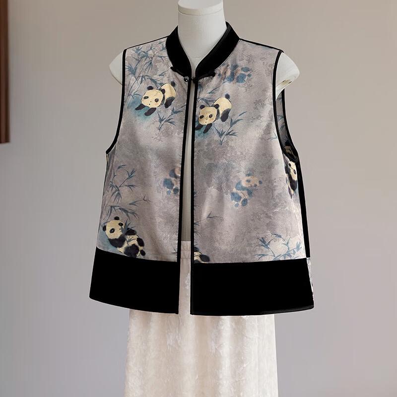 

Shechi Новый китайский стиль Двусторонний бархатный лоскутный жилет M