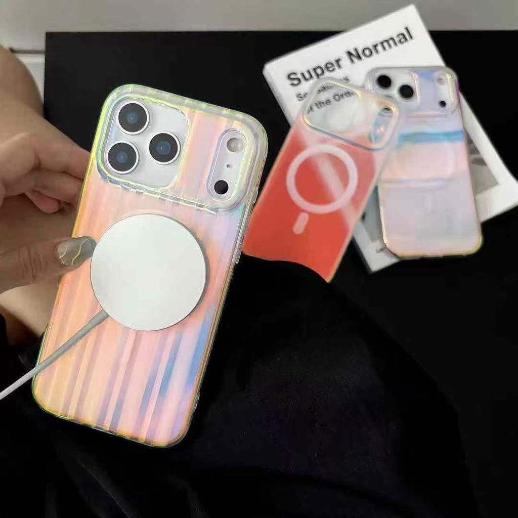 Laser gradual change colorful aurora matte imd mobile phone case for iPhone17Pro magnetic apple 16 protective case