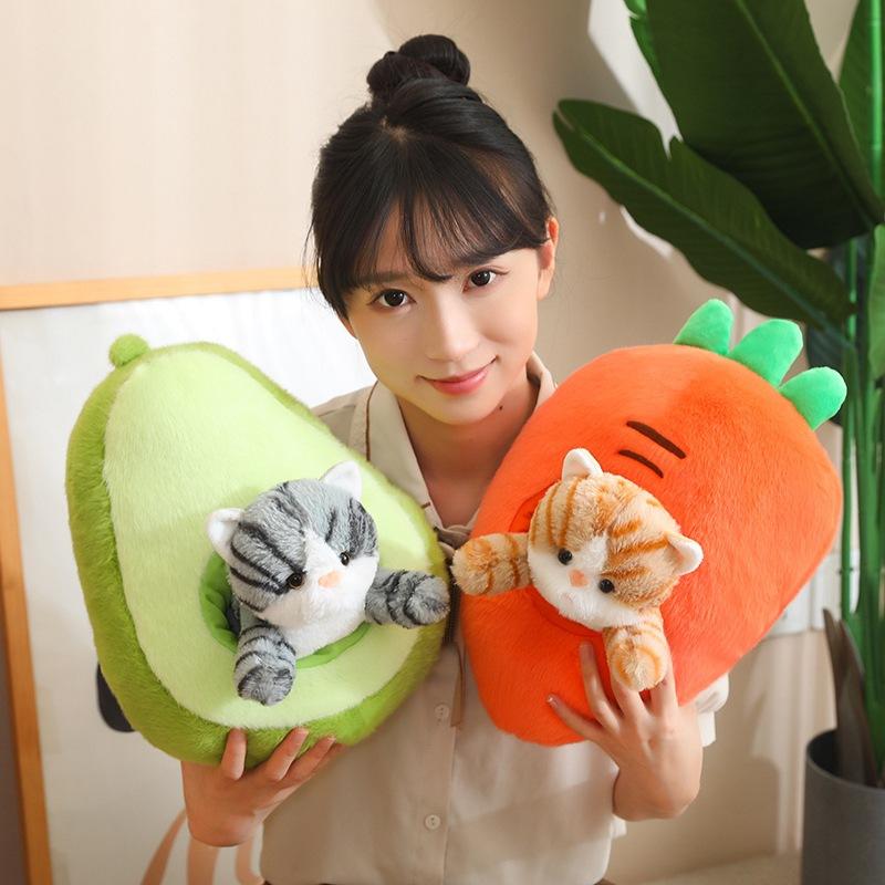 Creative cat fruit strawberry carrot throw pillow plush toy doll kitten doll children's doll