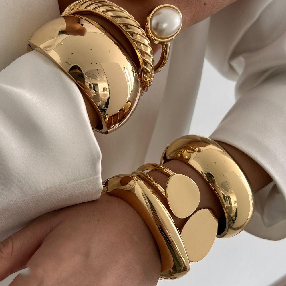 Stackable Wide Bangles Irregular Arm Cuff Bracelets Trendy Chunky Gold Bangle Bracelets  For Women