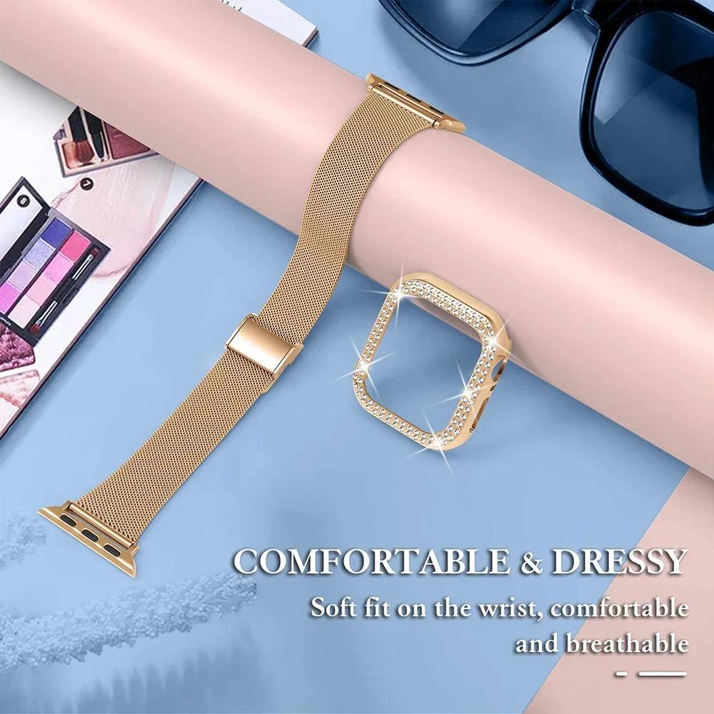 Diamond Case+Metal Strap For iWatch Ultra 2 Band 49mm 41mm 40mm Stainless Steel Bracelet For Apple Watch 9 8 7 45mm 44mm 42mm