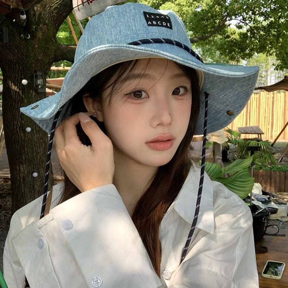 Sunscreen Denim Bucket Hat Wide-Brimmed Sun Protection Basin Cap Sun Cap Western Cowboy Hat  Sport
