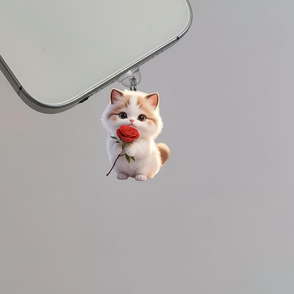 2D Acrylic Cute Kitten Phone Dust Plug, Phone Decoration Small Pendant Cute Dust Plug, Phone Decoration