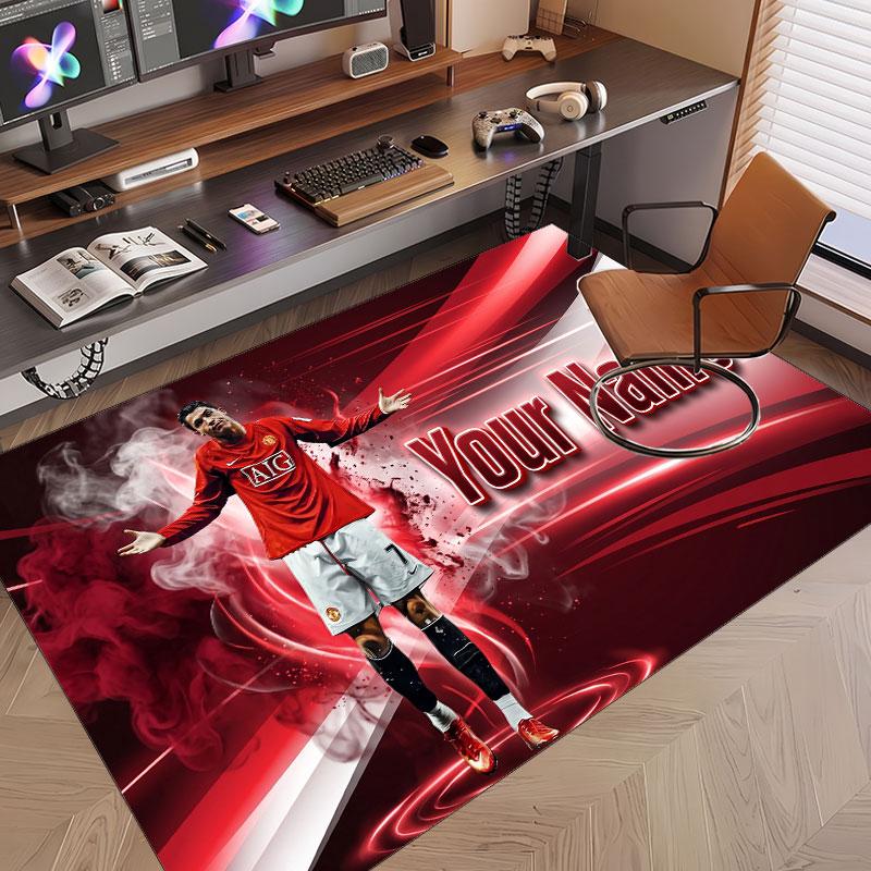 Custom Rug Cristiano Ronaldo Pattern Print Name Text Soft Non‑Slip Floor Carpet for Home Indoor Decoration