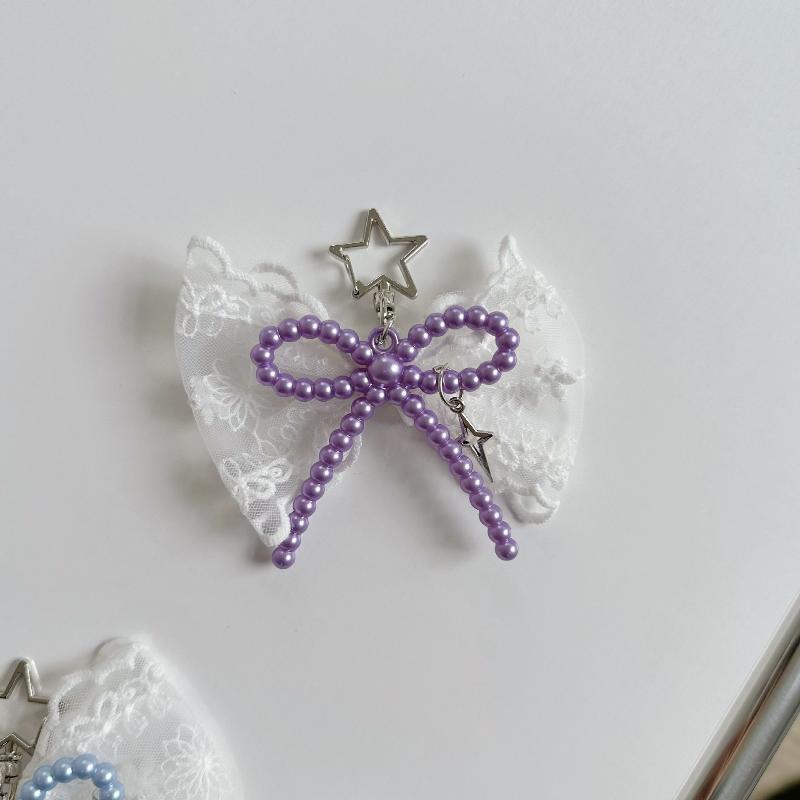 Bead Bow Lace Pearl Keychain INS Style Creative Pendant for Women Purse Handbag Lovely Gift