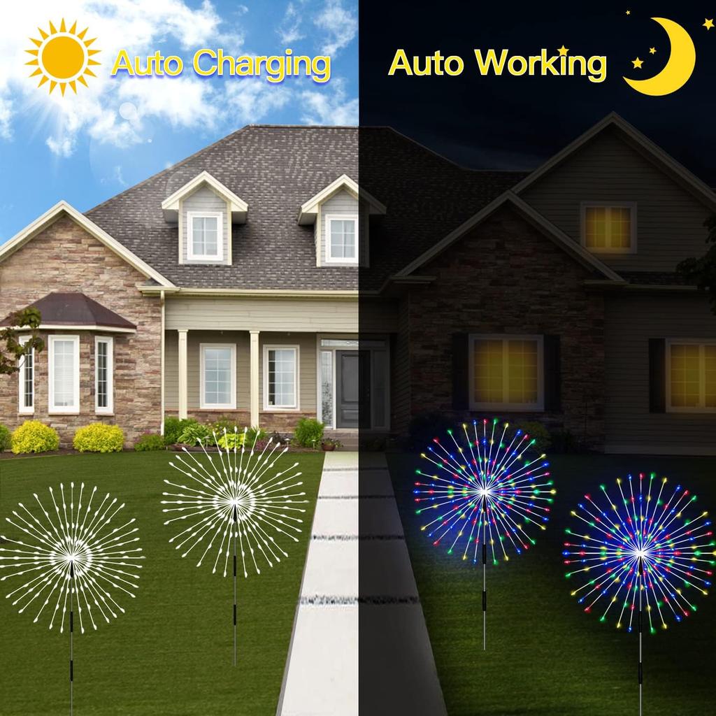 Outdoor Solar Garden Lights, 4-Pack Waterproof 120LED Firefly Pathway Lights for Courtyard, Garden, Party Decor