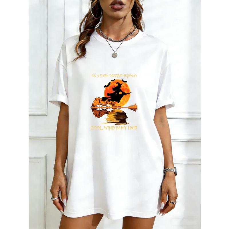 

Oversized T-Shirt Black Desert Highway Moon Landscape With Text On A Dark Desert Highway Cool Wind In My Hair Graphic Print Casual Streetwear XXXXL білий