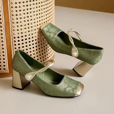 Zapatos De Mujer Women Casual Sweet Light Weight Spring & Summer Square Heel Green Shoes Lady Fashion Black Retro Shoes Ab269