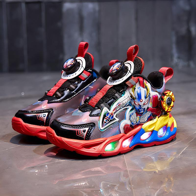 Cerro Ultraman Boys Shoes 2025 Spring and Autumn Children's Breathable Button Sneakers Soft-soled Boys Lighting Shoes