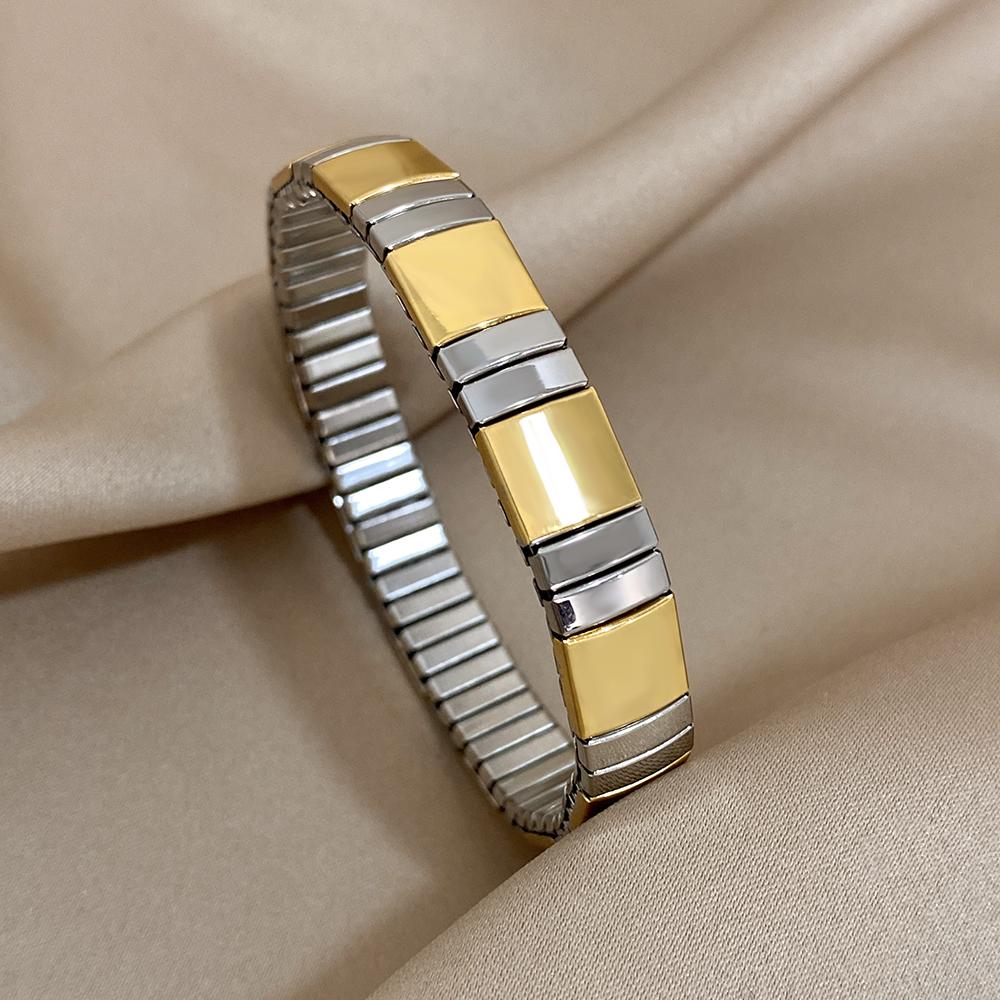 

AENSOA Vintage Elasticity Stainless Steel Bangles Bracelet for Women Classic Heart Square Adjustable Wristband Waterproof Bangle