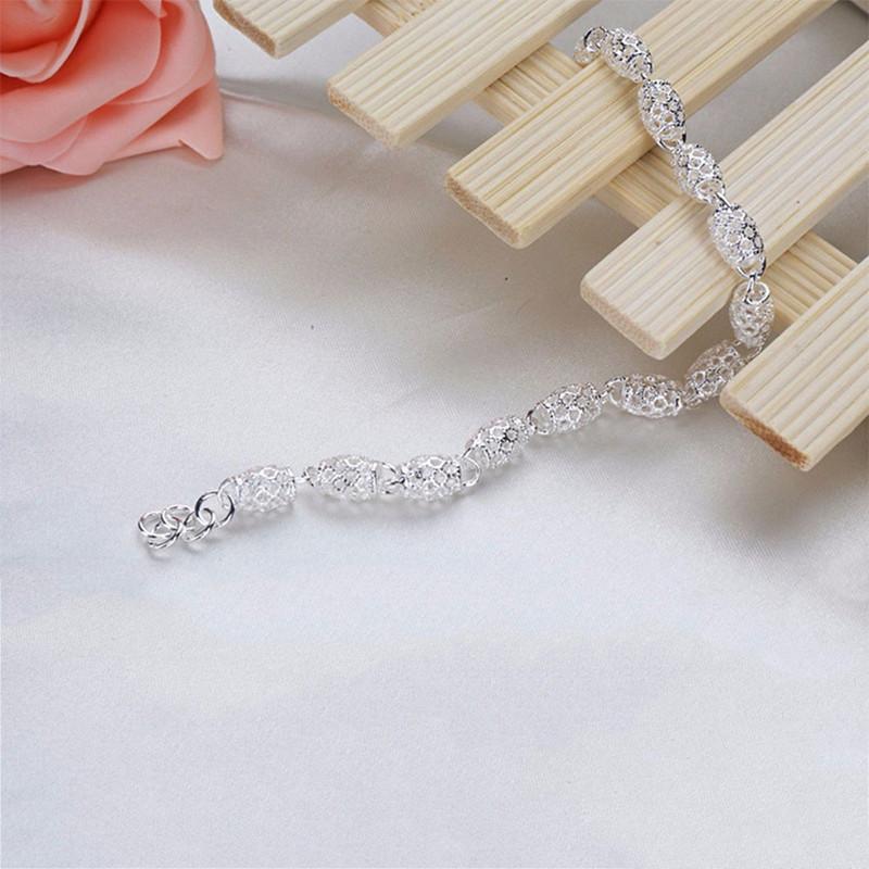Elegant 925 Sterling Silver Beaded Bracelet with Hollow Ring for Women