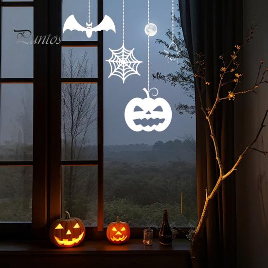 Outdoor Halloween Sticker Static Window Clings, Removable Ghost Pumpkin Bat Spider Web Stickers, No Residue Decal Self-Adhesive Glass Decor,