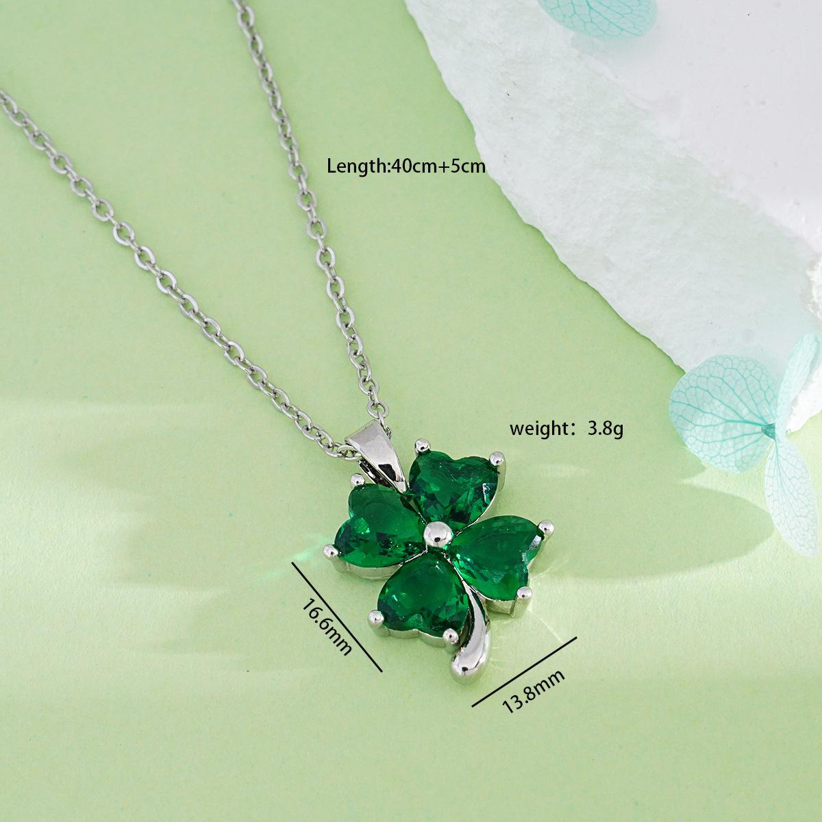 

Stainless Steel Chain Simple Colorful Zircon Lucky Four Leaf Clover Pendant Necklaces for Women Girls Silver Color Jewelry Gifts