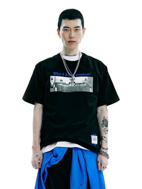 OURPOCKETS Grid President Maskman T-Shirt (Z Black)