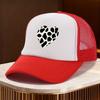 Cow Print Heart Mesh Trucker Hat Polyester Casual Unisex Snapback Adjustable Cap