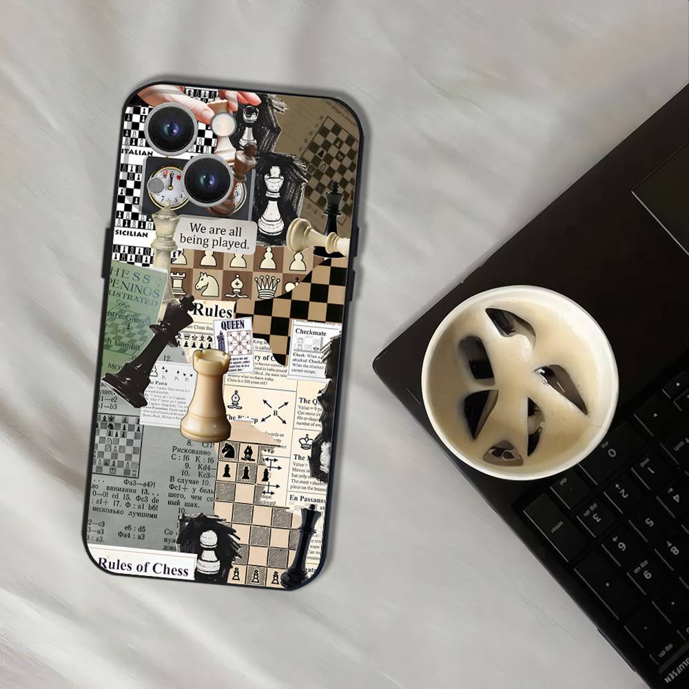 Chess Phone Case For iPhone 17,16,15,14,13,12,11,Pro,XS,Max,XR,Plus,E,SE4,Mini Black Soft Cover