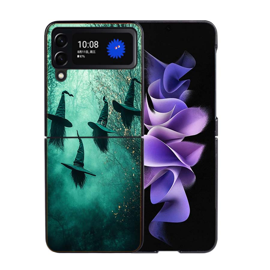 Halloween Wizard Hat Horror Fun Phone Case For Samsung Z Flip 7 6 5G Galaxy Z Flip4 Z Flip5 Z Flip3 Coque Black Hard PC Shell Pr