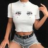 Einfache Frauen T-shirt Cartoon Tränen Gedruckt Casual Tee Kawaii Crop Top Shirt
