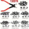 130pcs Single Ear Stepless Hose Clamps +1PC Hose Clip Clamp Pliers 7-21mm 304 Stainless Steel Hose Clamps Cinch Clamp Rings