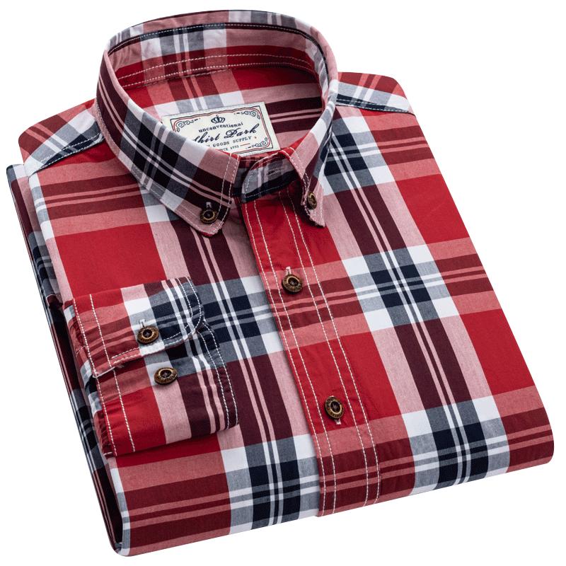Herren Langarm Colorblock Kariertes Muster Hemden, 100% Baumwolle Regular Fit Business Casual Karomuster Button-down Hemd