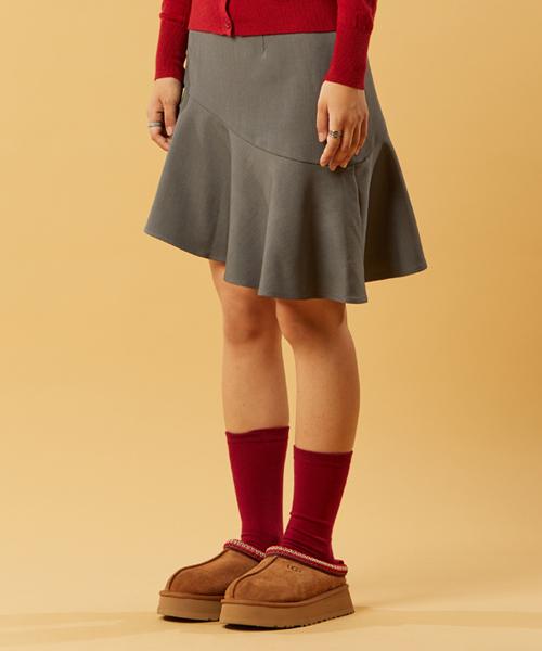 Collet Flare Asymmetrical Mini Skirt [Gray]