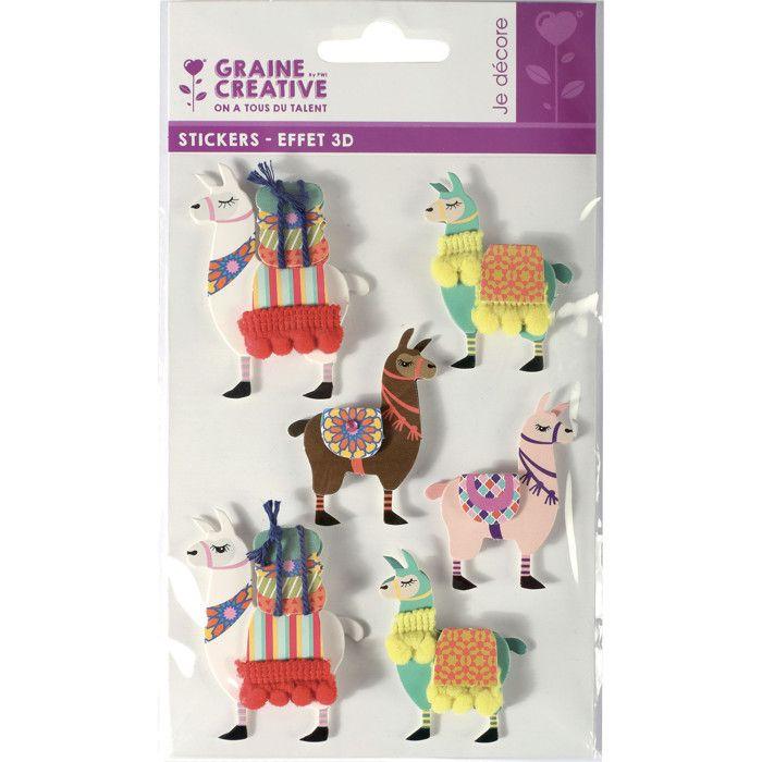 Stickers 3D - Lama - 6 autocollants - Dimensions 3,5-6 cm - Thème ludique - Mixte