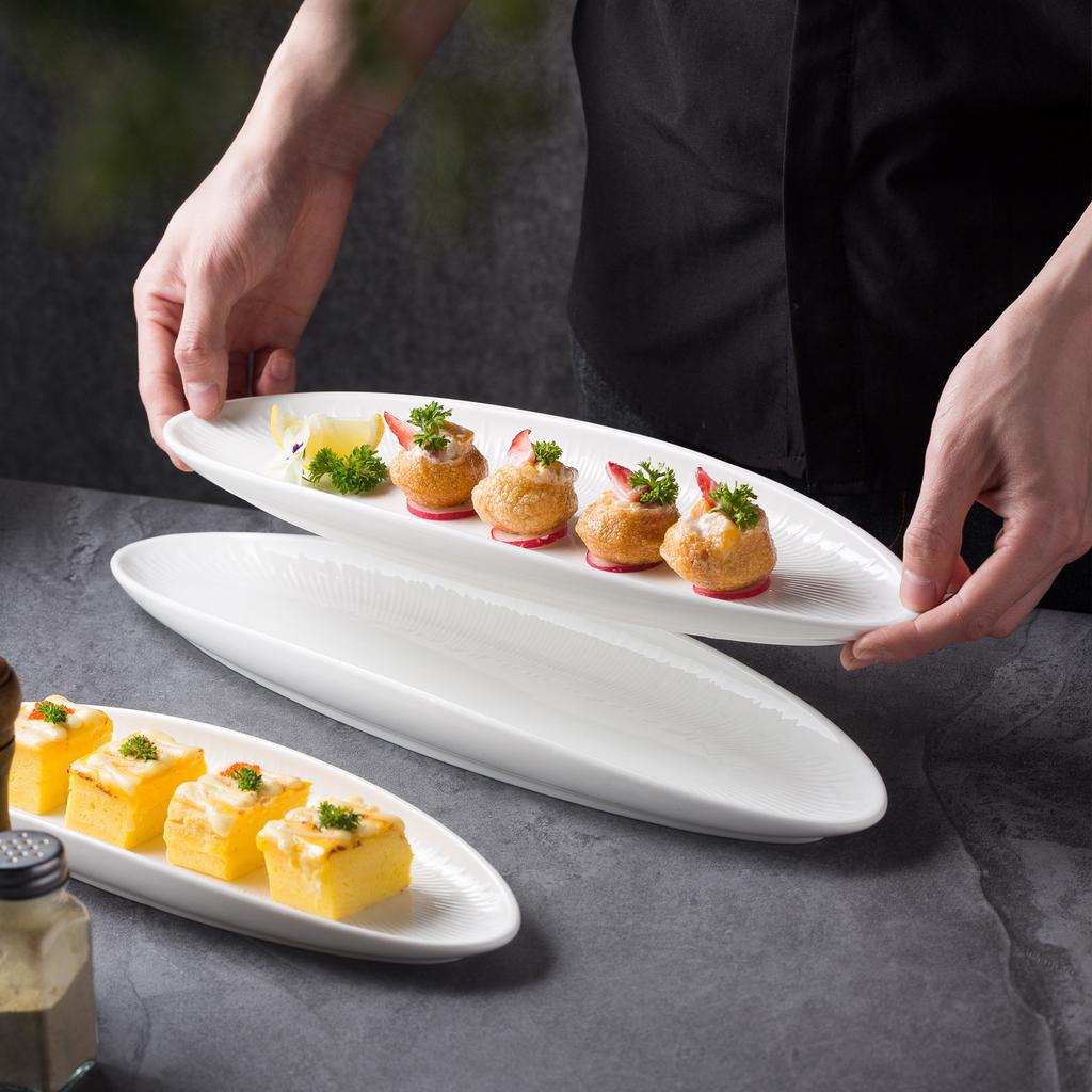 Japanese Ceramic Sushi Plate Sashimi Plate Premium Long Plate Restaurant Hotel Cake Dim Sum Plate Skewers Plate