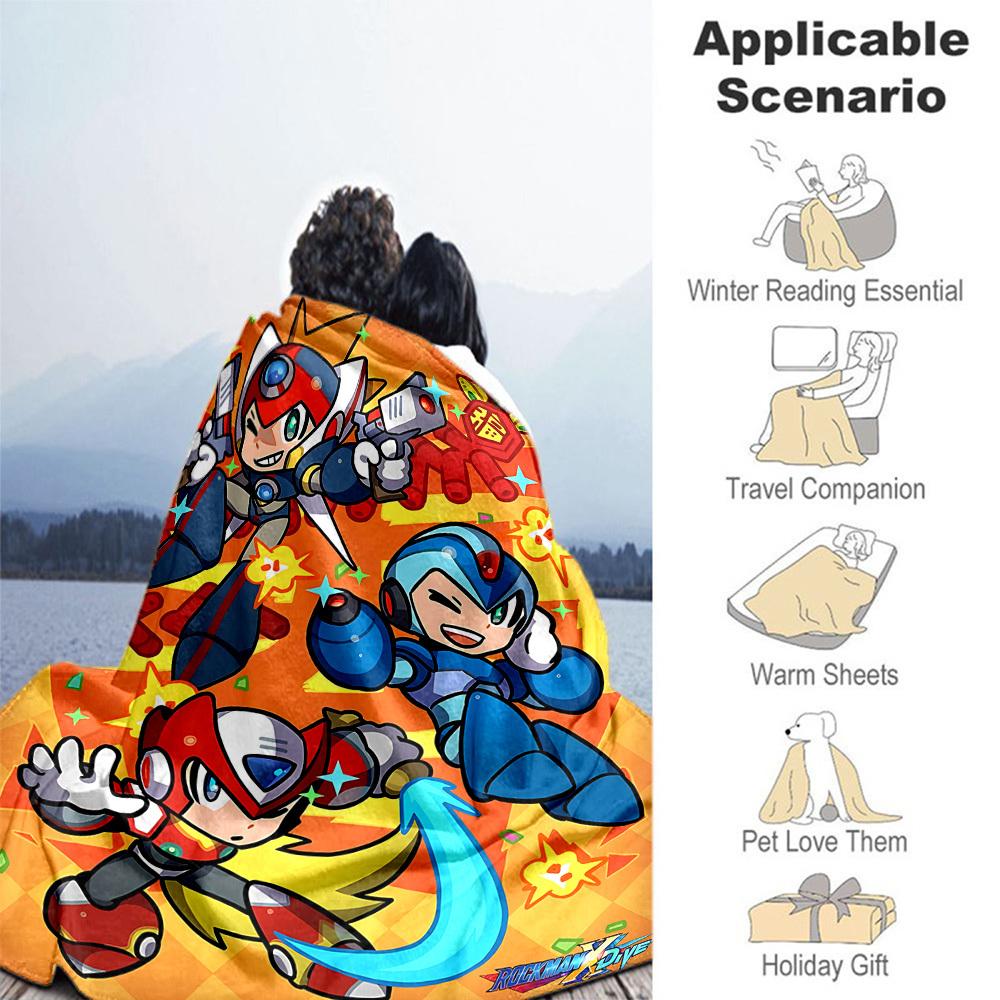 1pc Mega Man Dive All-Season Comfort, Outdoor Flannel Blanket - Soft, Warm & Cozy for Naps, Camping & Travel 020
